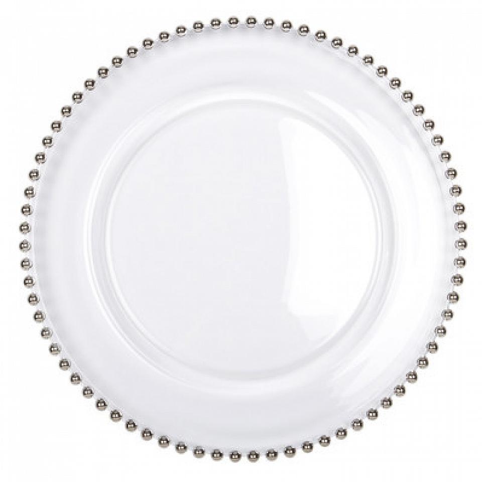 Silver Beaded Clear Glass Charger Plate 12.5 inch $ 3.75